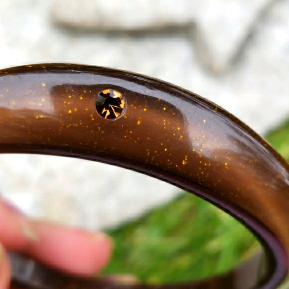 Vtg Abstract Gold Confetti RS Lucite Bracelet - Picture 3 of 8